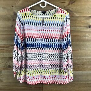 Talbots Womns Shirt 3/4 Sleeve Geometric Striped Colorful Blouse Size PL